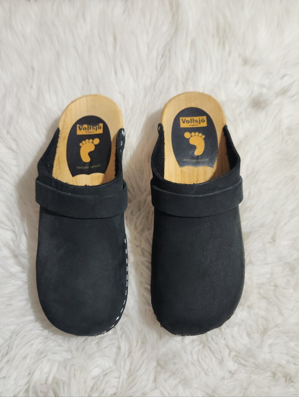 VOLLSJO Black Leather Wood Sole Clog 38/7.5